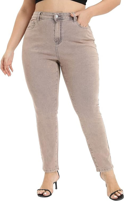 Womens Plus Size Skinny Tapered Pants Comfy Stretch High Waist Ankle Jean