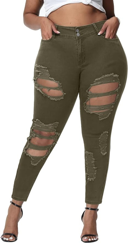 Womens Plus Size Skinny Jeans Stretchy High Waisted Ankle Jean