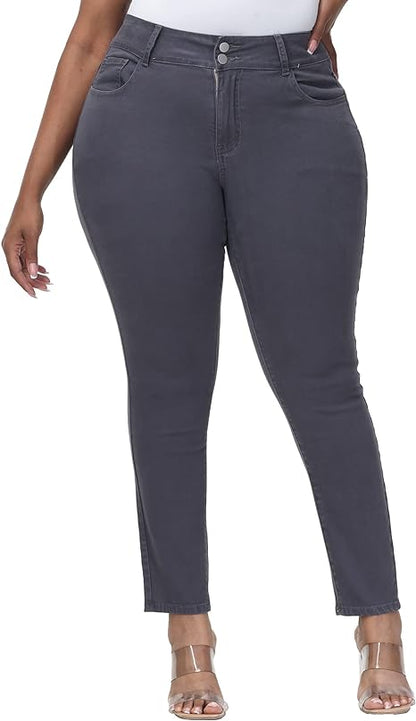 Womens Plus Size Skinny Tapered Pants Comfy Stretch High Waist Ankle Jean