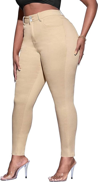 Womens Plus Size Skinny Tapered Pants Comfy Stretch High Waist Ankle Jean
