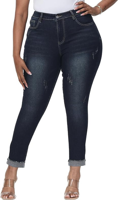 Womens Plus Size Skinny Jeans Stretchy High Waisted Classic Ankle Jean