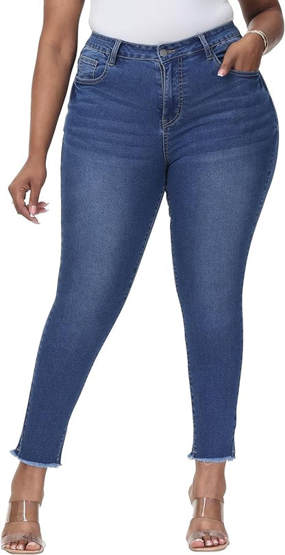 Womens Plus Size Skinny Jeans Stretchy High Waisted Classic Ankle Jean