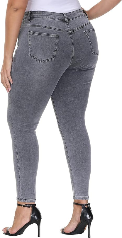 Womens Plus Size Skinny Jeans Stretchy High Waisted Classic Ankle Jean