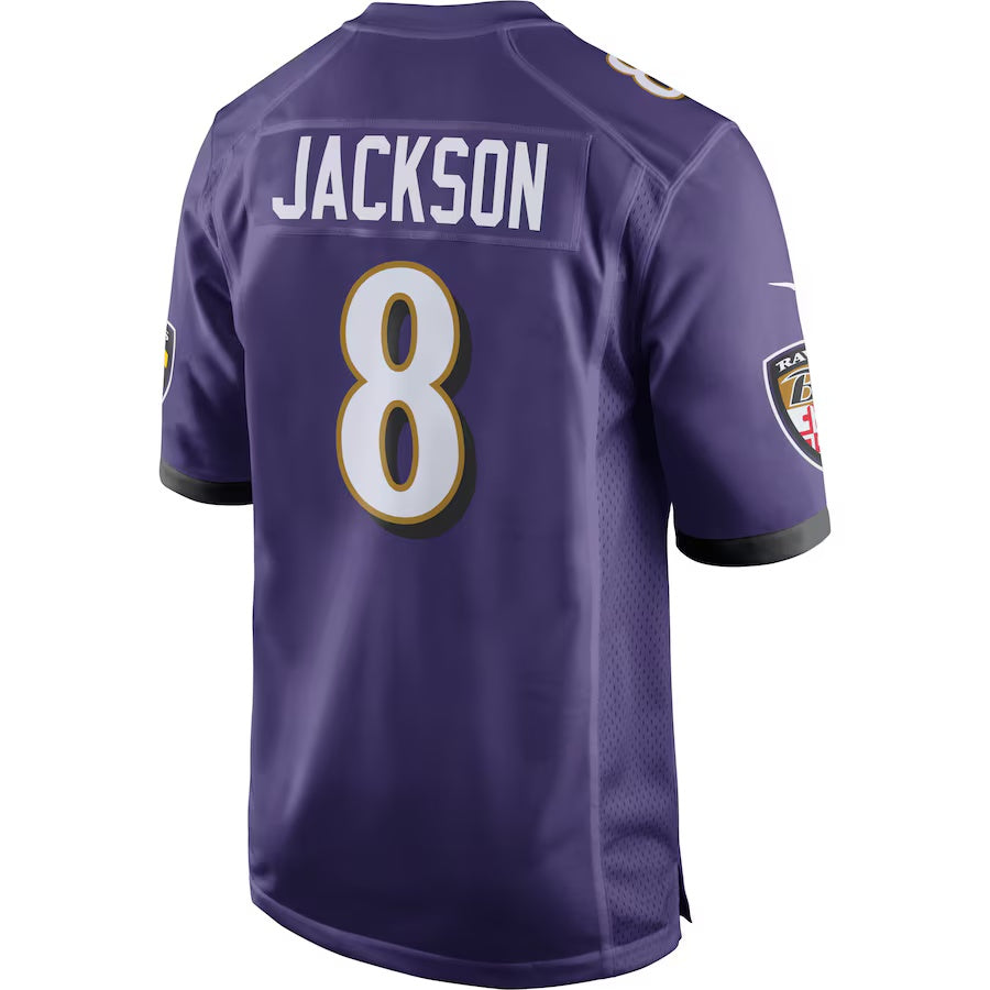 B.Ravens #8 Lamar Jackson Purple Game Jersey Stitched American Football Jersey