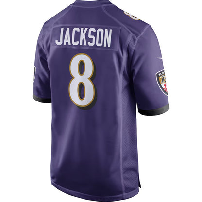 B.Ravens #8 Lamar Jackson Purple Game Jersey Stitched American Football Jersey