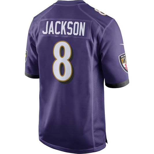 B.Ravens #8 Lamar Jackson Purple Game Jersey Stitched American Football Jersey