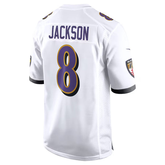 B.Ravens #8 Lamar Jackson White Game Jersey Stitched American Football Jersey