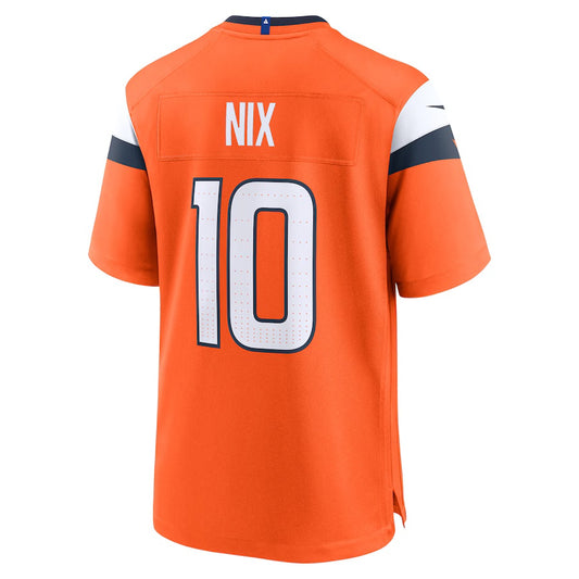 D.Broncos #10 Bo Nix Orange Player Game Jersey Stitched American Football Jersey