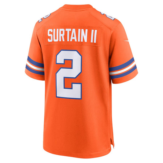 D.Broncos #2 Patrick Surtain II Orange Mile High Collection 1977 Throwback Player Game Jersey Stitched American Football Jersey