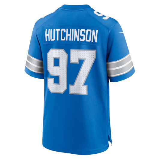 D.Lions #97 Aidan Hutchinson  Blue Game Jersey Stitched American Football Jersey