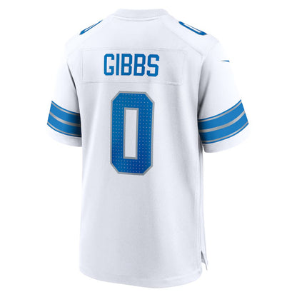 D.Lions #0 Jahmyr Gibbs White Game Player Jersey Stitched American Football Jersey