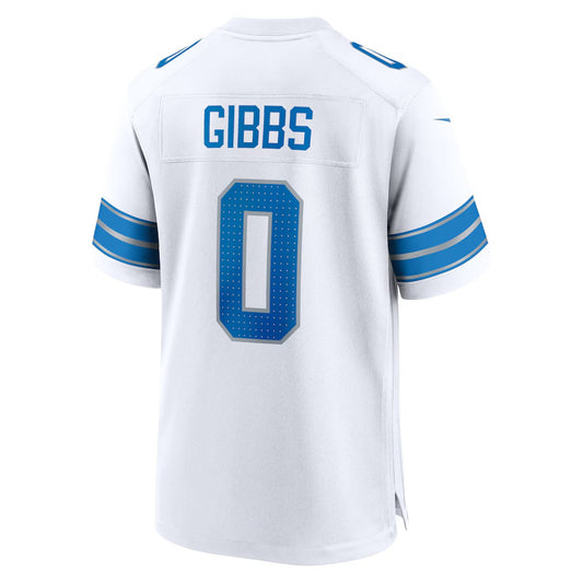 D.Lions #0 Jahmyr Gibbs White Game Player Jersey Stitched American Football Jersey